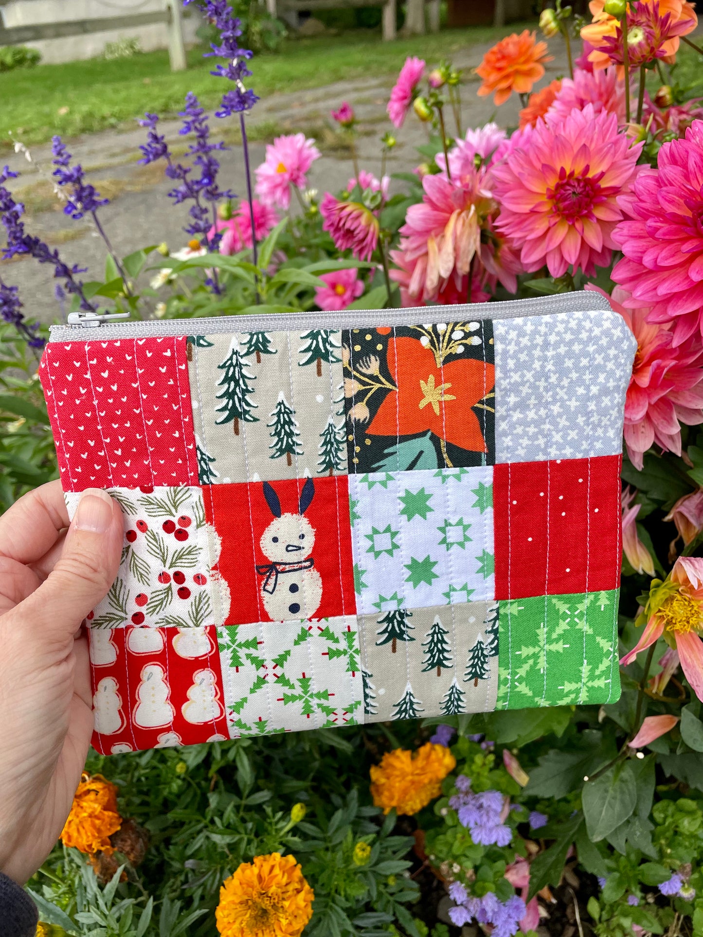 Holiday Patchwork Quilted Zipper Pouch