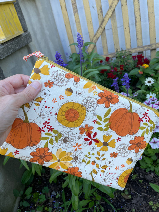 Fall Zipper Bag Pumpkins and Flowers