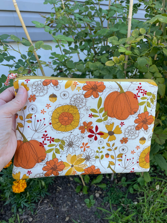 Fall Zipper Bag Pumpkins and Flowers