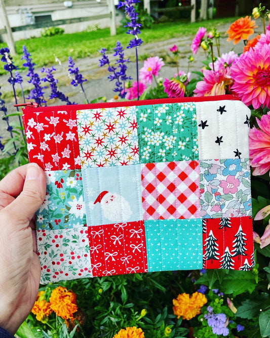 Holiday Patchwork Quilted Zipper Pouch