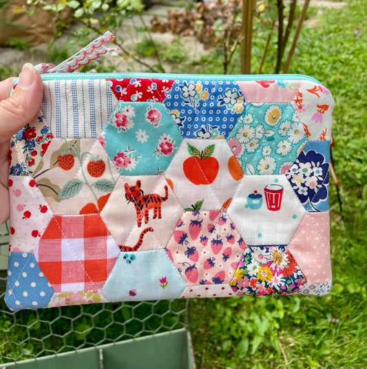 Hand Pieced Quilted Zipper Bag Cottage Style